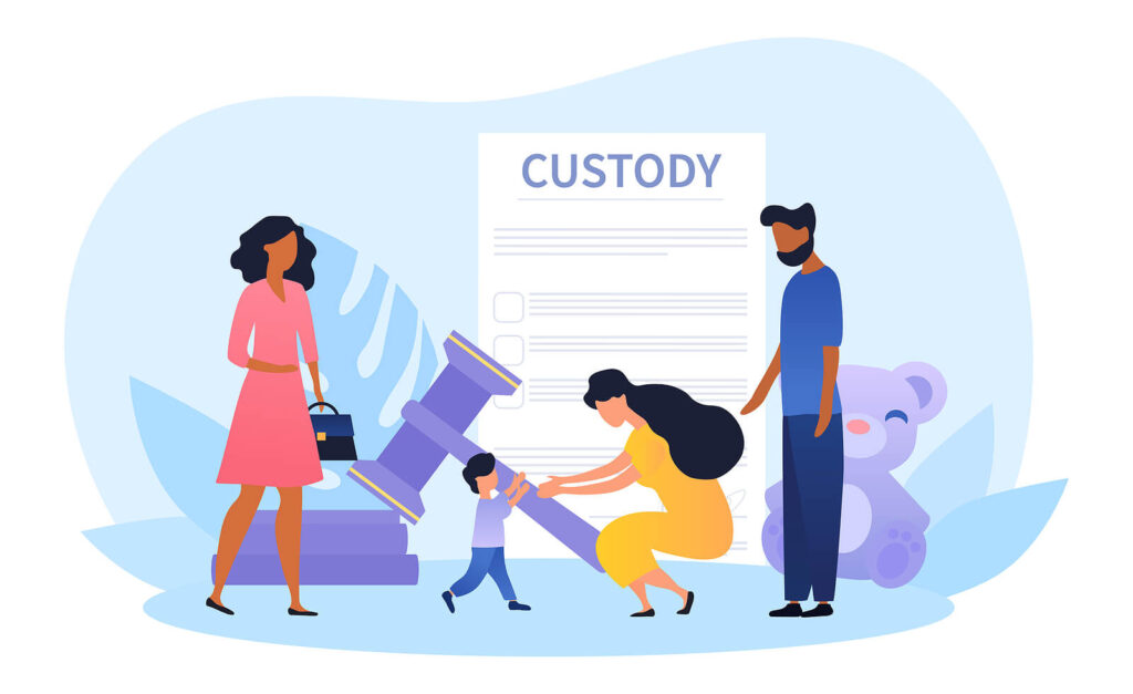 An illustration of custody and parents. Discover how our child counseling in Katy, TX can help your co-parenting. Our child therapists are here to help.