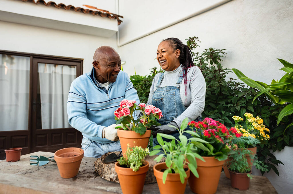 A couple planting bright colored flowers outside. Couples therapy in Katy, TX can help you rekindle the flame. Reach out today to get started!